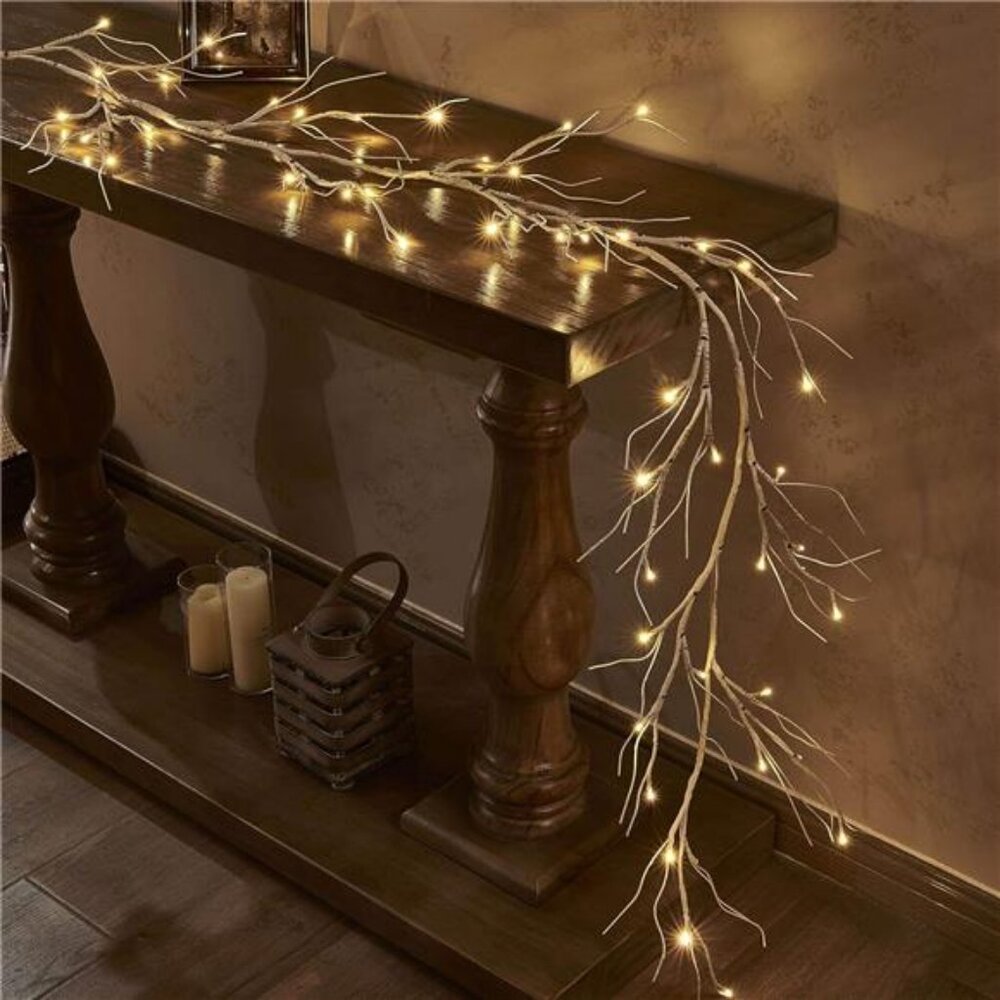 Lighted Birch Garland 6FT 48 LED Battery Operated with Timer Pre-lit